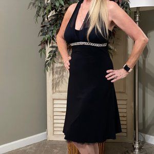 Teeze Me Navy Cocktail Plunge-Neck Dress
